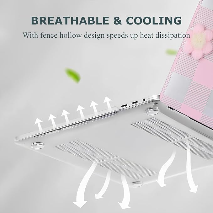 DTangLsm for MacBook Air 13 inch Case 2022 2021-2018 A2337 M1 A2179 A1932, MacBook Air M1 Case, Gingham Plush Plastic Hard Shell Cover for Mac Book Air 13.3 inch + Keyboard Cover, Pink Checkerboard