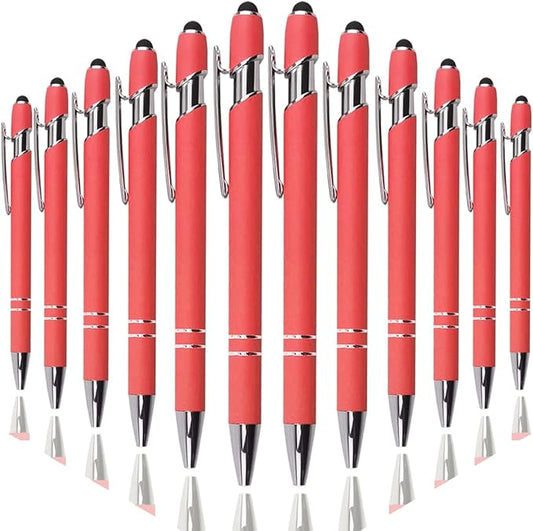 Ballpoint Pen with Stylus Tip, Soft Touch Click Metal Pen, 1.0mm Medium Point, Black Ink, 12 Count(Peach)