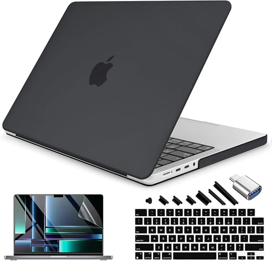 Teryeefi Compatible with MacBook Pro 16 Inch Case M4 M3 M2 M1 2025 2024-2021 Release A3403 A3186 A2485 A2780 A2991 Model, Matte PC Hard+Keyboard Cover+Screen Protector+Type C Adapter, Frosted Black