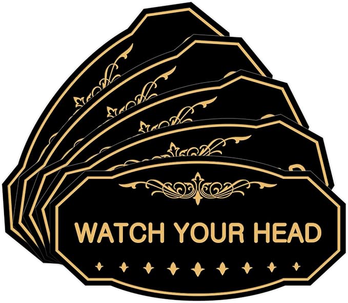 Signs ByLITA Victorian Watch Your Head Sign (Black/Gold) - Small 5 Pack