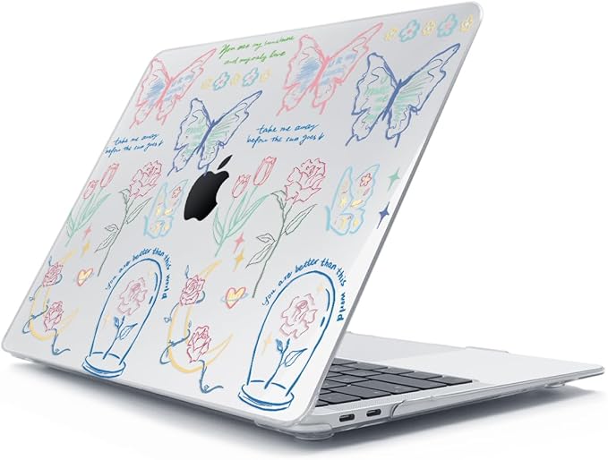 Compatible with MacBook Air 13 inch Case 2022 2021-2018 A2337 M1 A2179 A1932 Retina Display with Touch ID, Plastic Hard Shell Case +Keyboard Cover+Screen Protector+Webcam Cover, Line Flower