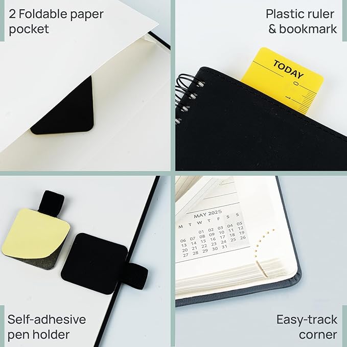 POPRUN 2025-2026 Academic Planner Spiral Bound, 8.5'' x 11.25'' Appointment Book (July 2025-June 2026) Quarter-Hourly Weekly Schedule, Leather Cover, Monthly Tabs, 2 Inner Pockets - Claret