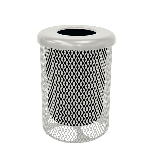 RFT-Gry Heavy Duty Round Trash Receptacle with Flat Top, Liner Included, 32 Gallon, Gray, Made in America