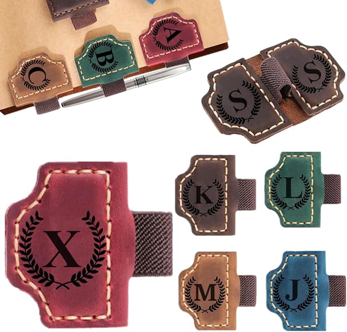 Custom Bookmark with Pen Holder with 26 Letters Personalized Magnetic Leather Book Mark, Customized Name Book Marker Clip with Initial for Men Women, Gifts for Book Lovers, Readers, (Red, X)