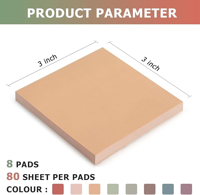 Sticky Notes 3x3 Self-Stick Notes Pads with 8 Morandi Colors, Easy to Post for Office, School, Home, 8 Pads/Pack, 80 Sheets/Pad