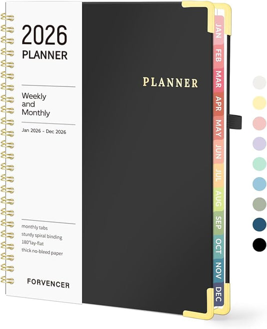 2026 Planner, Forvencer Calendar Planner Weekly and Monthly, January 2026-December 2026, 6" X 8", Hardcover Agenda Book with Tabs, Cute Daily Journal Planning with Inner Pocket, Home College Organizer Notebook for Office School Supplies, A5, Black