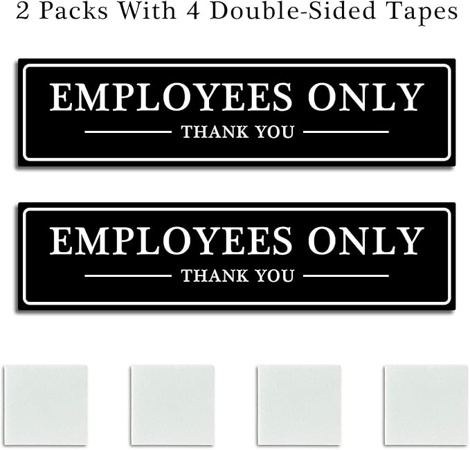 SINYUDUN 2 Pack Acrylic Employees Only Sign for Door or Wall, with Double Sided Tape, for Office, Business Door, Store, Restroom (Black, 2.1 x 8 Inch)