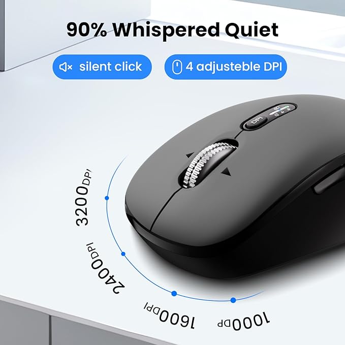 Wireless Bluetooth Keyboard and Mouse Combo (USB + Dual BT), Multi-Device Slim Keyboard and Mouse Set Compatible for Windows, Mac,PC Laptop iPad Tablet - QWERTY