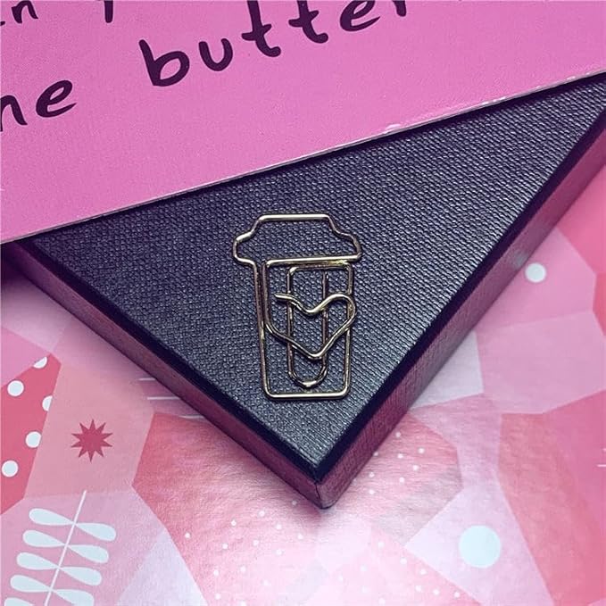 OWLFAVO 40pcs Coffee Cup Shape Paper Clips with Clear Box, Rose Gold and Yellow Gold, Funny Cute Paperclips Bookmarks Planner Clips for Fun Office Supplies School Gifts Wedding Decoration