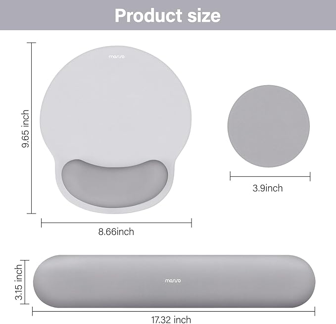 MOSISO Wrist Rest Support for Mouse Pad&Keyboard Set, Circle Curved Ergonomic Mousepad&Coaster Non-Slip Base Home/Office Pain Relief&Easy Typing Pad with Soft Cloth&Silicone Lining, Gray