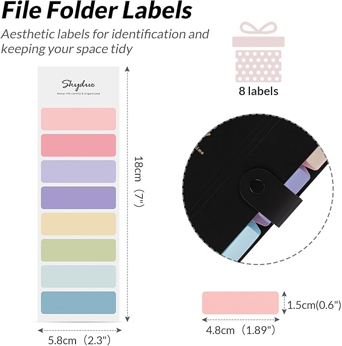 SKYDUE Expanding File Folder with 5 Pockets, Cute Accordion File Organizer, Letter Size Filing Folder, Portable Paper Organizer, School Office Supplies Black