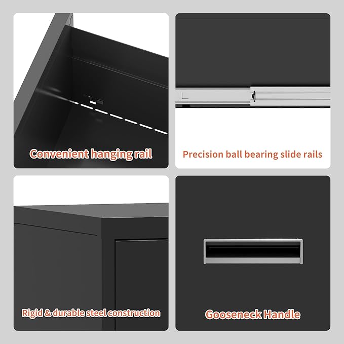 3 Drawer Metal File Cabinet with Lock Heavy Duty Locking File Cabinets Home Office Steel Filing Cabinet Vertical File Cabinets for Legal/Letter Size File,Assembly Required