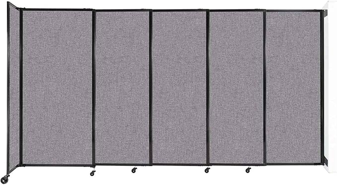 Wall-Mounted Sliding StraightWall Room Divider | Adjustable Widths | Locking Wheels | Room Separator | Up to 11'3" Wide x 6' Tall Cloud Gray Fabric Panels