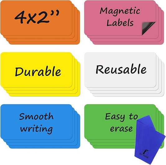 Dry Erase Magnets Set - 24 Pack - 4x2 in Whiteboard Magnetic Notes Planning Pads Labels - Small White Board Magnet Strips Name Tags for Home, Office and Classroom
