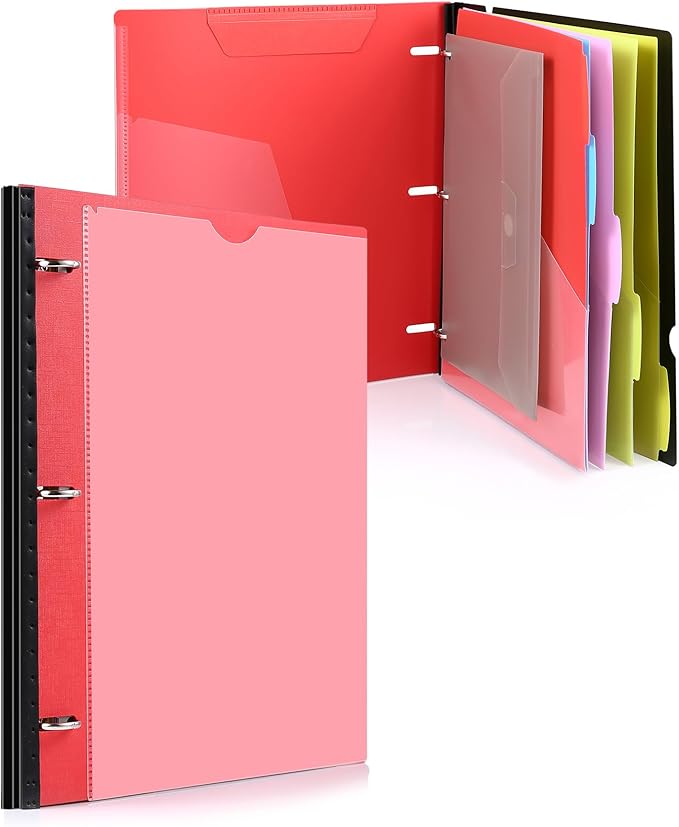 WOT I Telescoping Project Organizer, Refillable Binder with Dividers and Pockets, 13 Pocket Folders, 1 Inch 3 Ring Binder, Red