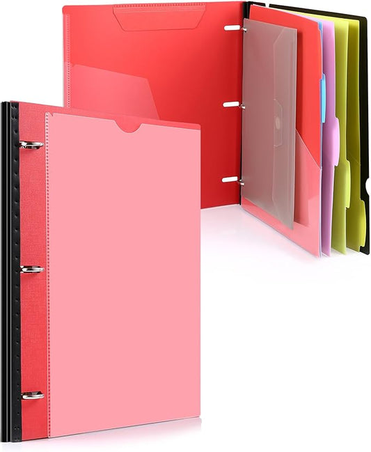 WOT I Telescoping Project Organizer, Refillable Binder with Dividers and Pockets, 13 Pocket Folders, 1 Inch 3 Ring Binder, Red