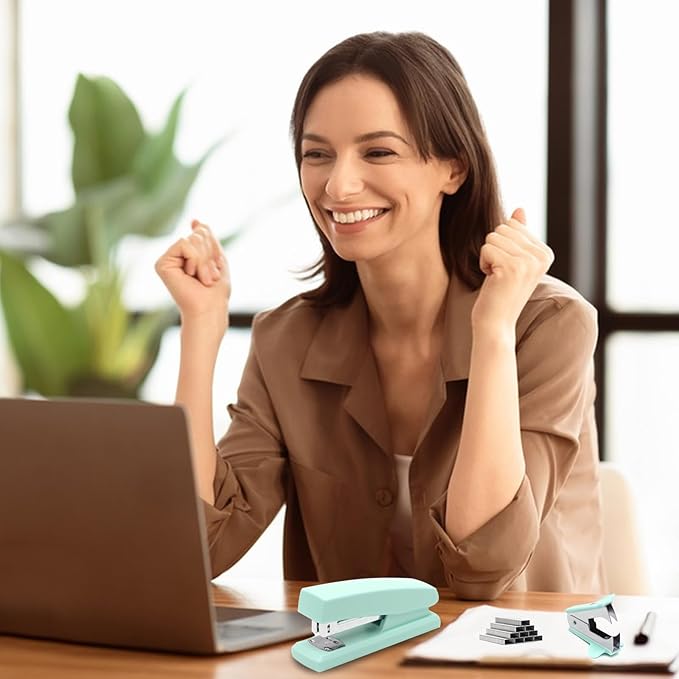 Green Office Stapler, 25 Sheet Capacity with 2000 Staples and Staple Remover, Desktop Stapler,Green Office Supplies for Students and Office Clerks