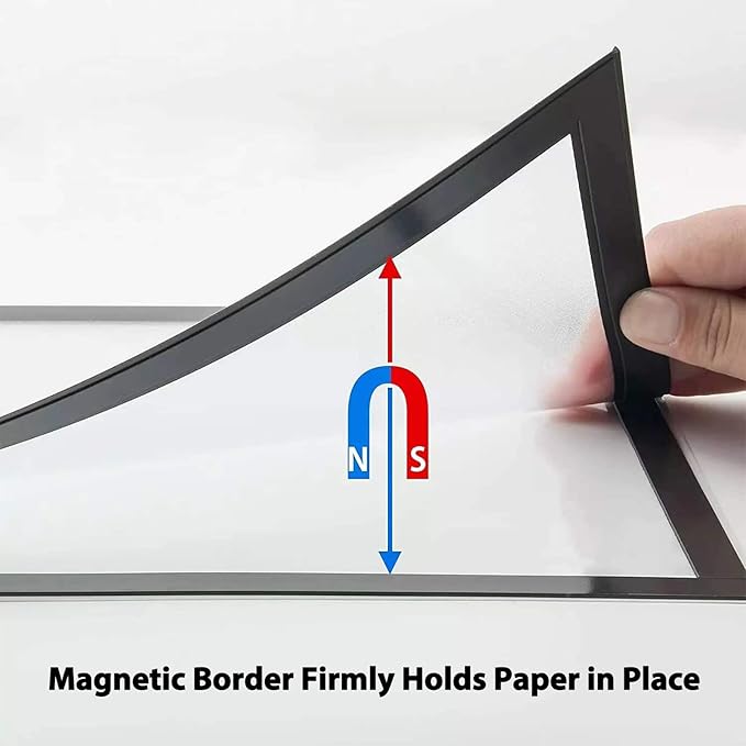 8.5x11 Magnetic Sign Holder Wall Mount,Self-Adhesive Plastic Display Frames,Clear PVC Sign Holder with Magnet Strip Border for Window/Door/Fridge/Document Notice Paper(12Pcs,Black)