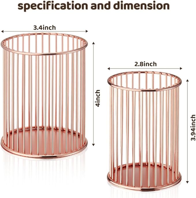 2 Pack Metal Pen Holder for Desk, Makeup Brushes Cup Holder, Pencil Holders, Pen cup, Home and Office Organizer, Rose gold