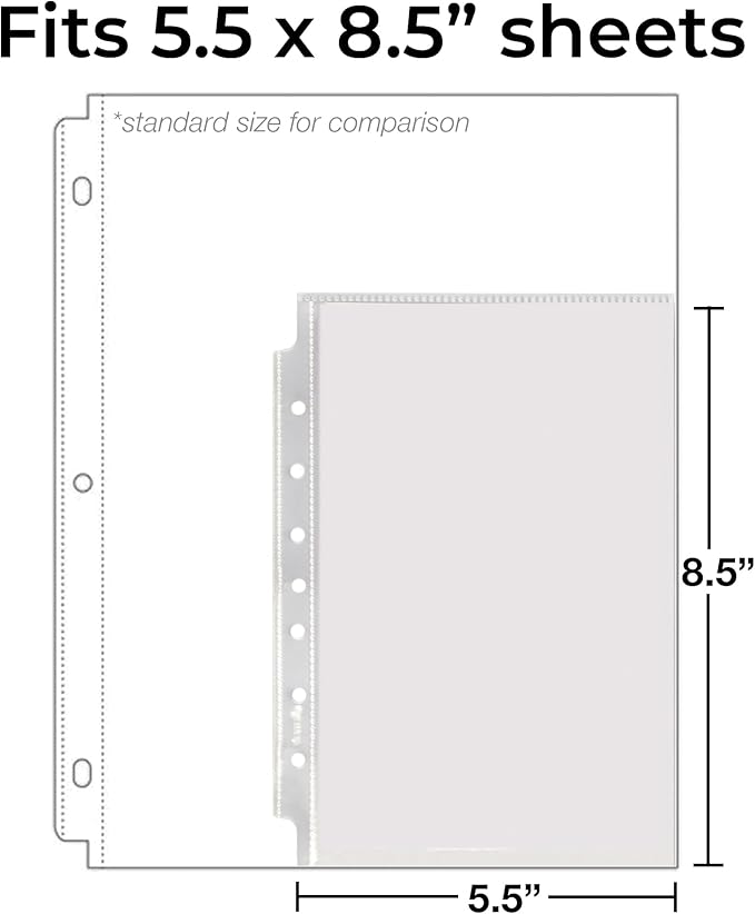 Samsill Sheet Protectors, 5.5x8.5 Inch Page Protectors for 3 Ring Binder, Super Heavy Duty, Secure Top Flap Protector, Letter Size, Top Loading, Acid Free, 50 Pack