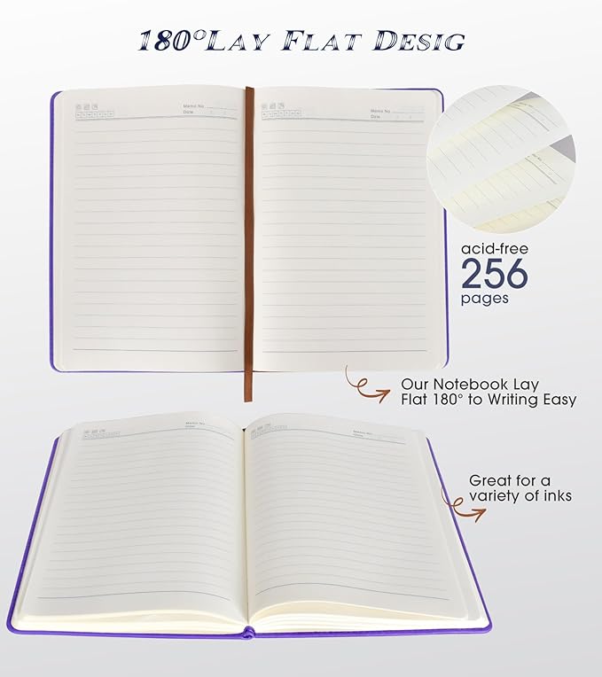 Lined Journal Notebook for Women Men,256 Pages A5 Hardcover Leather Journals for Writing,Travel,Business,Work & School,College Ruled Notebooks for Note Taking,Diary Notepad 5.7"×8.3" purple