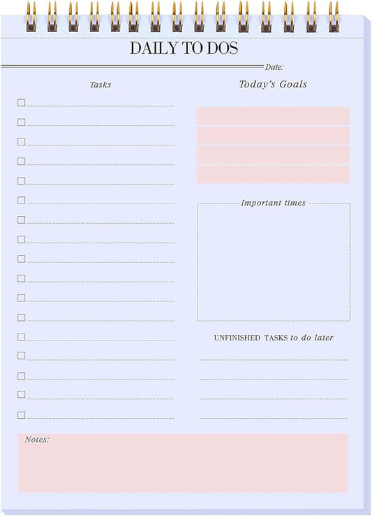 KAICN Daily to Do Notepads - Task Checklist planner, Time Management planner, To Do lists, Organizer with Today's Goals, Notes, 52 Undated Agenda Tear-off Sheets, 6.5 x 9.8 inches (Pink)