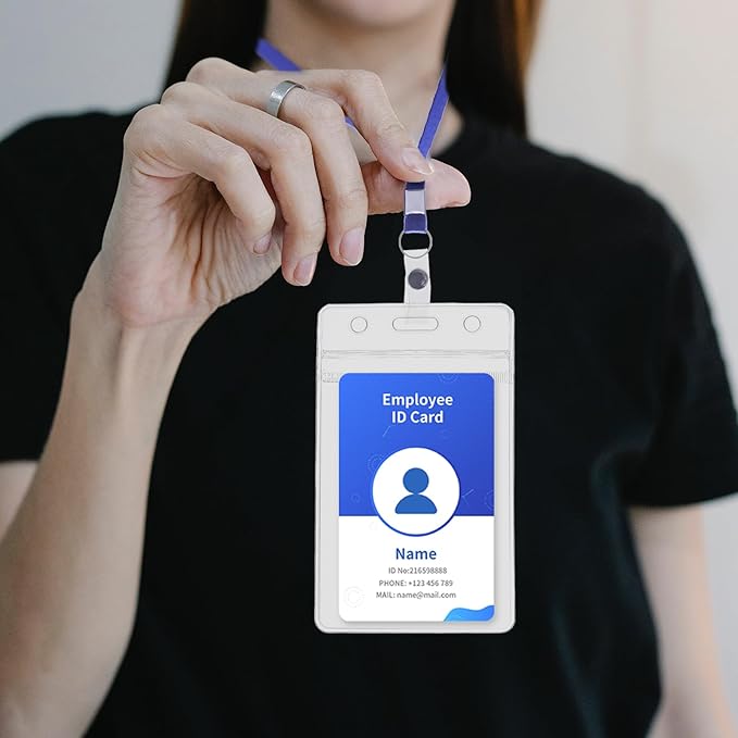 RexID ID Badge Holder with Clip Badge Reels Clear Plastic Name Tag Badge ID Card Name Tags (25 Pcs (Vertical), Blue)