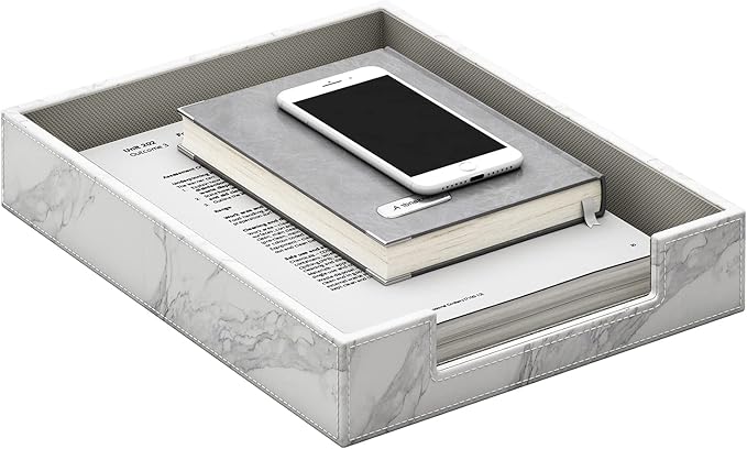 Leather Letter Tray, THIPOTEN Elegant Desk Organizer for Office Supplies, Mail, Paper, File, Magazine, Perfect Office Organization for Desktop(White)