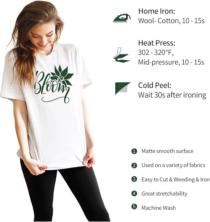 VINYL FROG Heat Transfer Vinyl Roll HTV Vinyl - 12" x12ft Dark Green Iron on Vinyl for T-Shirts, Heat Press Vinyl for DIY Craft Designs (Dark Green)