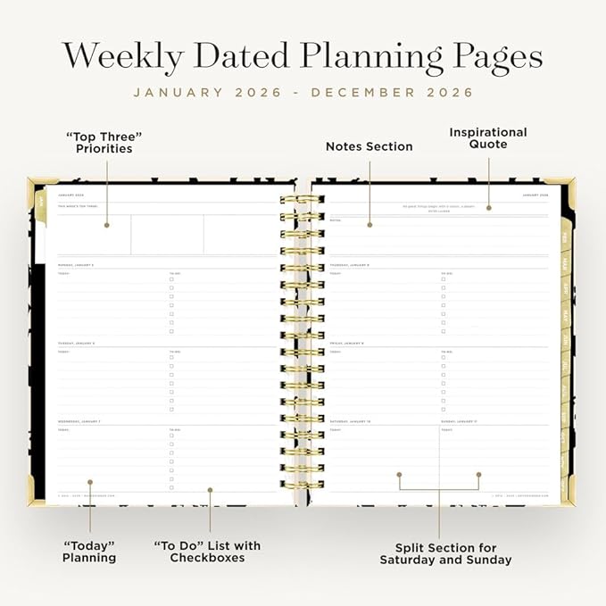 Day Designer 2026 Weekly Planner – Premium Planner for Stylish Organization. Combines Weekly & Monthly Calendars, Daily Schedule, Notes Pages, Goal Setting, Stickers, Pocket & More. Elegant Laminated Cover with Gold Accents (Painted Leopard Design - 2026)