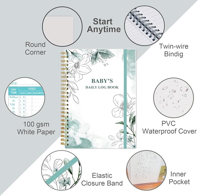 Baby's Daily Log Book - A5 Baby's Tracking for Newborns, 150 Easy to Fill Pages to Track and Monitor Your Newborn Baby's Schedule, Teal Flowers
