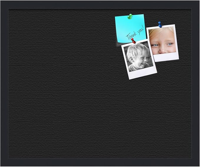 PinPix 22x18 Inch Cork Bulletin Board. This Decorative Framed Pin Board Comes with Solid Black Design and a Satin Black Frame. Ideal for Home Office Decor or Message Board (PinPix-622)