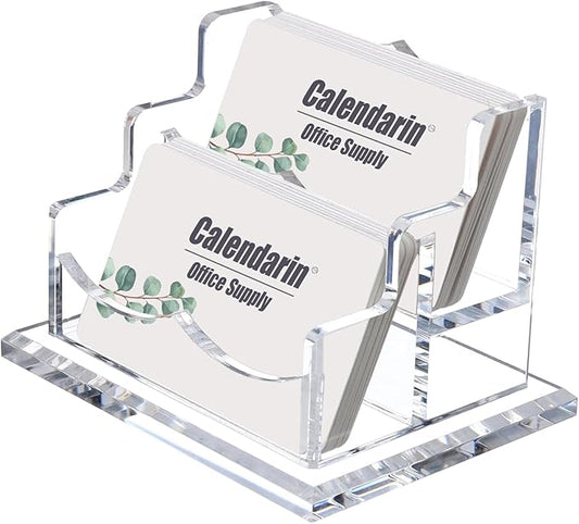 Acrylic Business Card Holder for Desk, Clear Business Name Card Display Card Organizer, Morden Desk Accessory Supply for Office, Horizontal, 2-Slot
