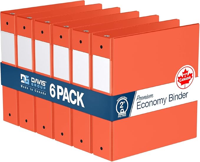 Premium Economy 6-Pack 3-Ring Binders for School or Office, Round-Ring Binders, 2 Inch, Orange