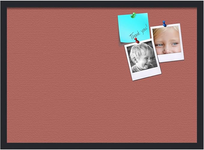 PinPix 28x20 Inch Cork Bulletin Board. This Decorative Framed Pin Board Comes with Crimson Pastel Design and a Satin Black Frame. Ideal for Home Office Decor or Message Board (PinPix-1807)