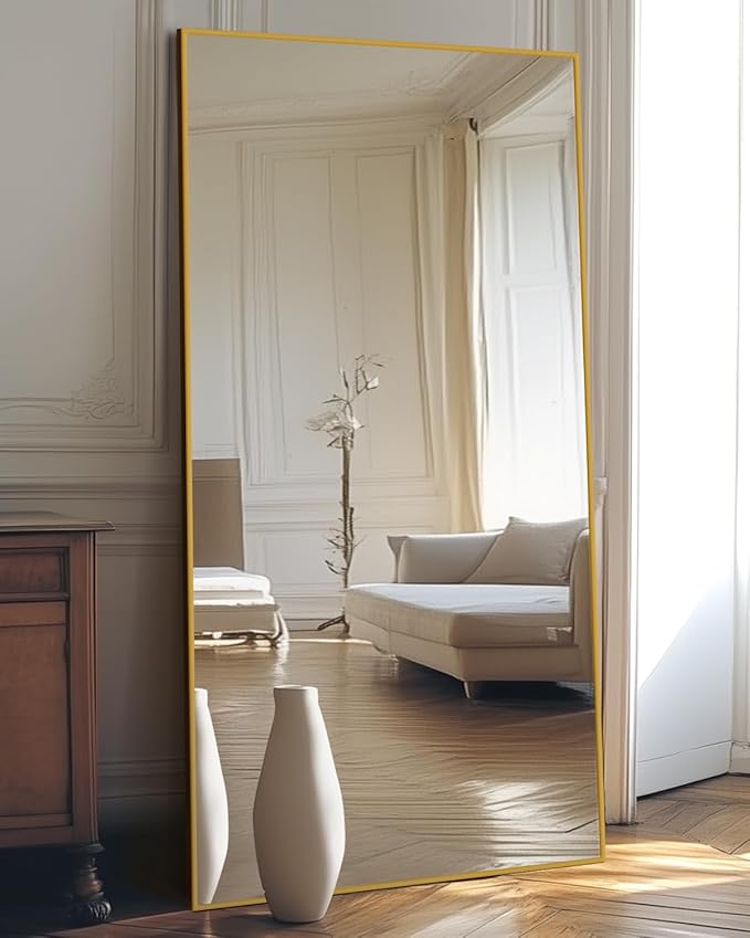 Antok Full Length Mirror, 76"x34" Floor Mirror, Floor Standing Freestanding Full Body Mirror with Stand for Bedroom, Hanging Mounted for Living Room Cloakroom, Gold