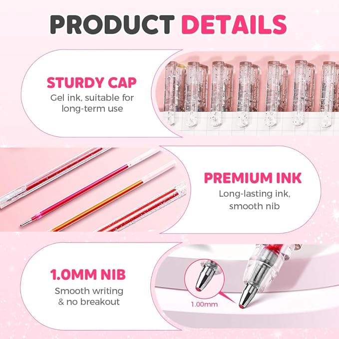 Glitter Gel Pen Set, Multi-Functional Colored Drawing Pens for Scrapbooking, Portable Journaling Crafting Doodling Drawing Glitter Pens for Adults School Supplies (36-Color)