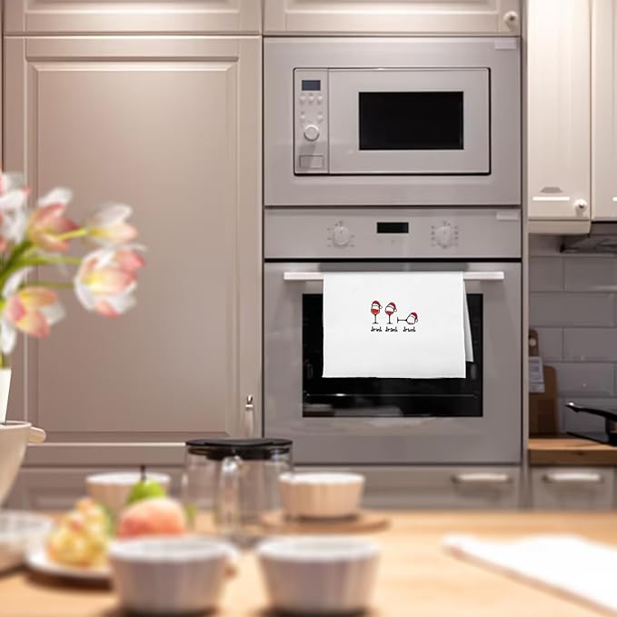 Christmas Wine Kitchen Towels - Funny Wine Gifts Waffle Decorative Dish Towels, Funny Christmas Hand Towel, Drink Drank Drunk Tea Towel, 16x24 Inches