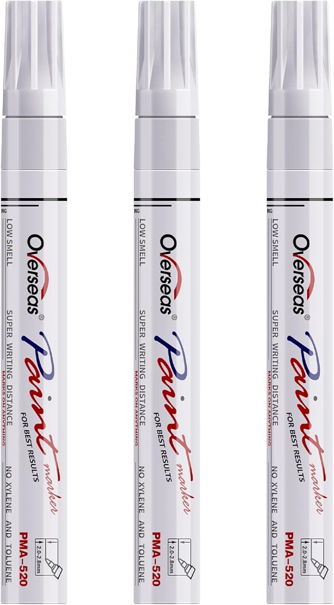 Overseas Permanent Paint Markers Pens - 3 Pack White Oil Based Paint Pens, Medium Tip, Quick Drying and Waterproof Marker Pen for Metal, Rock, Wood, Fabric, Plastic, Canvas, Mugs, Stone, Glass