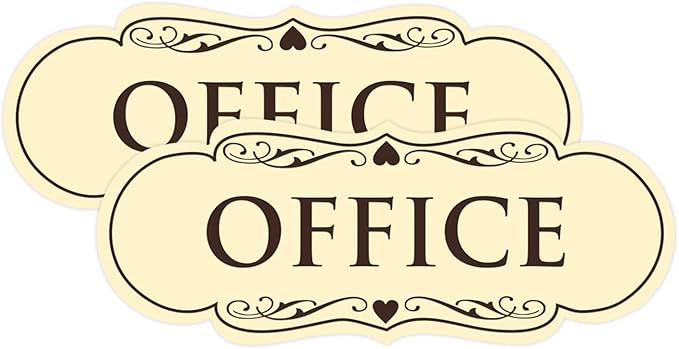 All Quality Designer Office Sign | Easy Installation - Ivory/Dark Brown - Small (2 Pack)