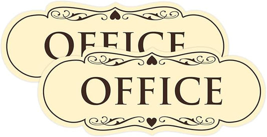All Quality Designer Office Sign | Easy Installation - Ivory/Dark Brown - Large (2 Pack)