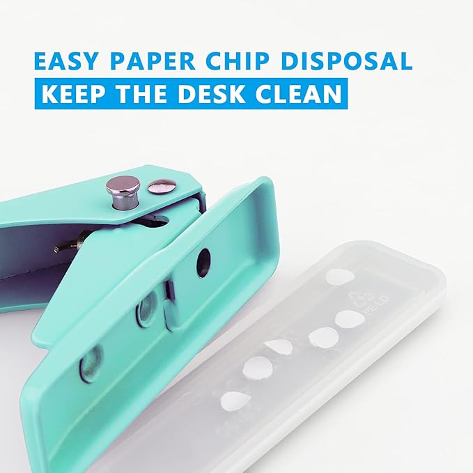 Single Hole Puncher Handheld 1/4 Inches Hole Punch, 20 Sheet Paper Punch Capacity Metal Hole Puncher with Skid-Resistant Base for Paper, Chipboard, Art Project, Green