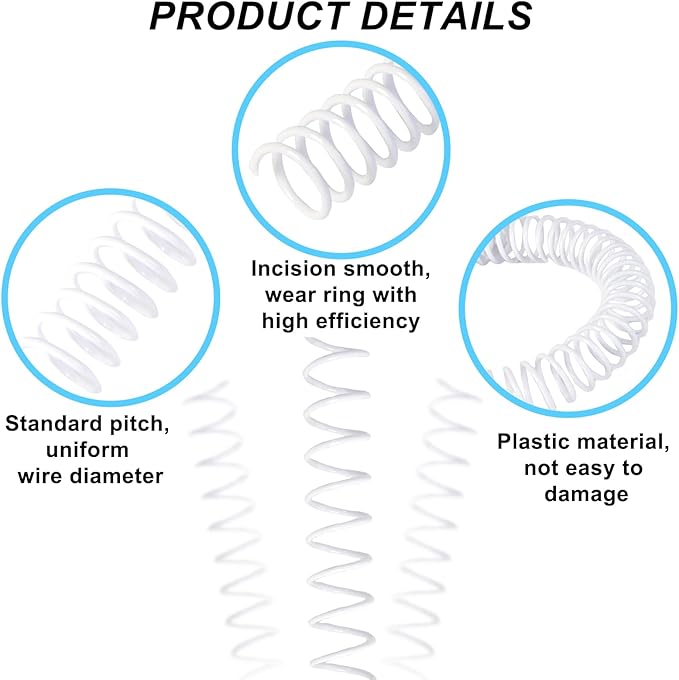 Rayson 5/8" Plastic Spiral Binding Coils, White, 15.9mm Diameter, 3:1 Pitch, Binds Up to 140 Sheets, 12" Length, Coil Binding Spines for Letter & A4 Paper, Pack of 100