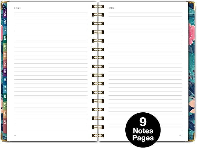 HARDCOVER 2026 Planner, 5.5"x8": 14 Months (November 2025 - December 2026), Daily Weekly Monthly Planner, Yearly Agenda, Bookmark, Pocket Folder and Sticky Note Set (Teal Floral)