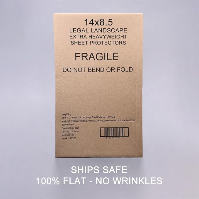 14 x 8.5 Landscape Legal Size Sheet Protectors, Side Load, Extra Heavyweight, Glass Clear, 2 Packs (50 Sheets Total), Archival Safe & Acid Free by Keepfiling