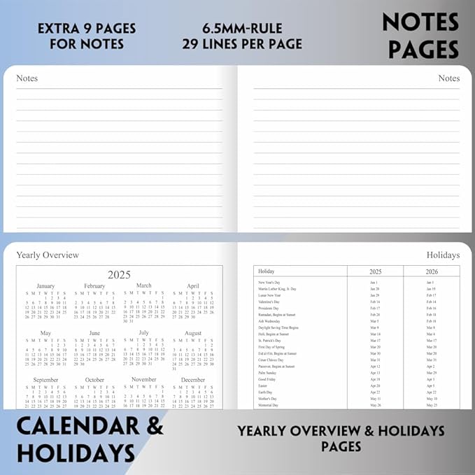 2025-2026 Planner - Weekly and Monthly Planner, Oct 2025 - Dec 2026, Holidays, Contacts and Notes Pages, Vegan Leather Cover, Elastic Closure, 5.5”x8.25”, Teal