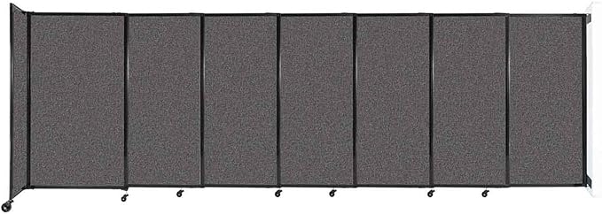 Wall-Mounted Sliding StraightWall Room Divider | Adjustable Widths | Locking Wheels | Room Separator | Up to 15'6" Wide x 5' Tall Charcoal Gray Fabric Panels