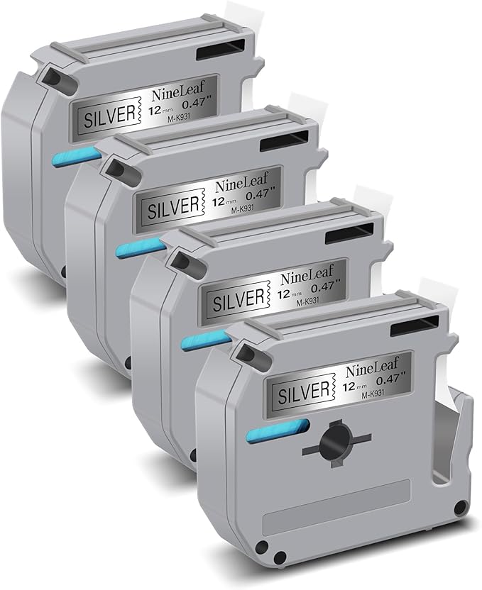 NineLeaf 4 Pack Compatible for Brother Ptouch M Tape M-931S MK931 M-K931 M931 M-931 M-K931S Tape 12mm 0.47 Silver Label Tape for PT-70BM PT-M95 PT-90 PT-70 PT-85 Label Maker Refills