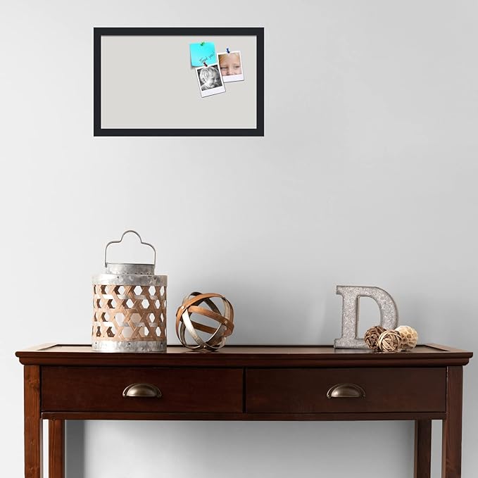 PinPix 20x12 Inch Cork Bulletin Board. This Decorative Framed Pin Board Comes with Light Stone Design and a Satin Black Frame. Ideal for Home Office Decor or Message Board (PinPix-1809)