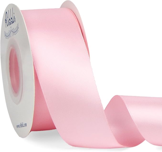 Ribbli Light Pink Double Faced Satin Ribbon,1-1/2” x Continuous 25 Yards,Use for Bows Bouquet,Gift Wrapping,Baby Shower,Floral Arrangement